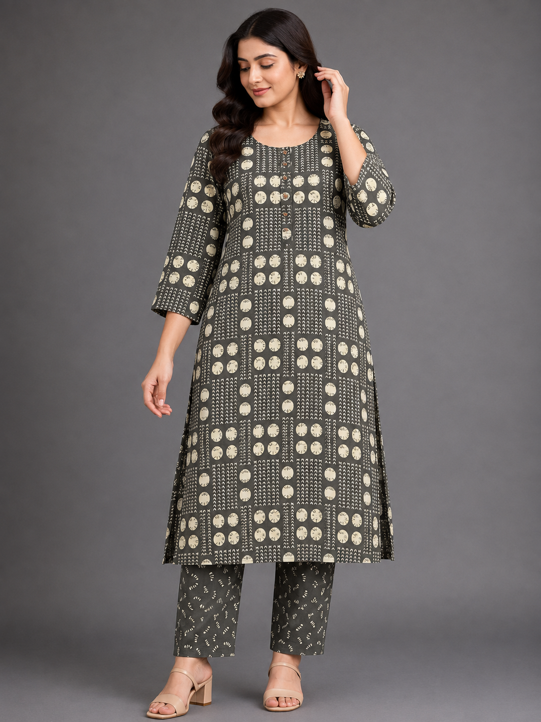 CHARCOAL GREY DOT PRINT CASUAL WEAR