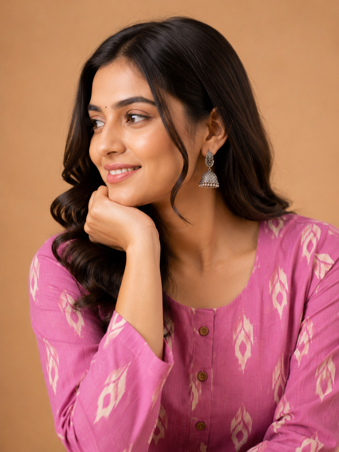 PINK IKAT PRINT CASUAL WEAR KURTI SET