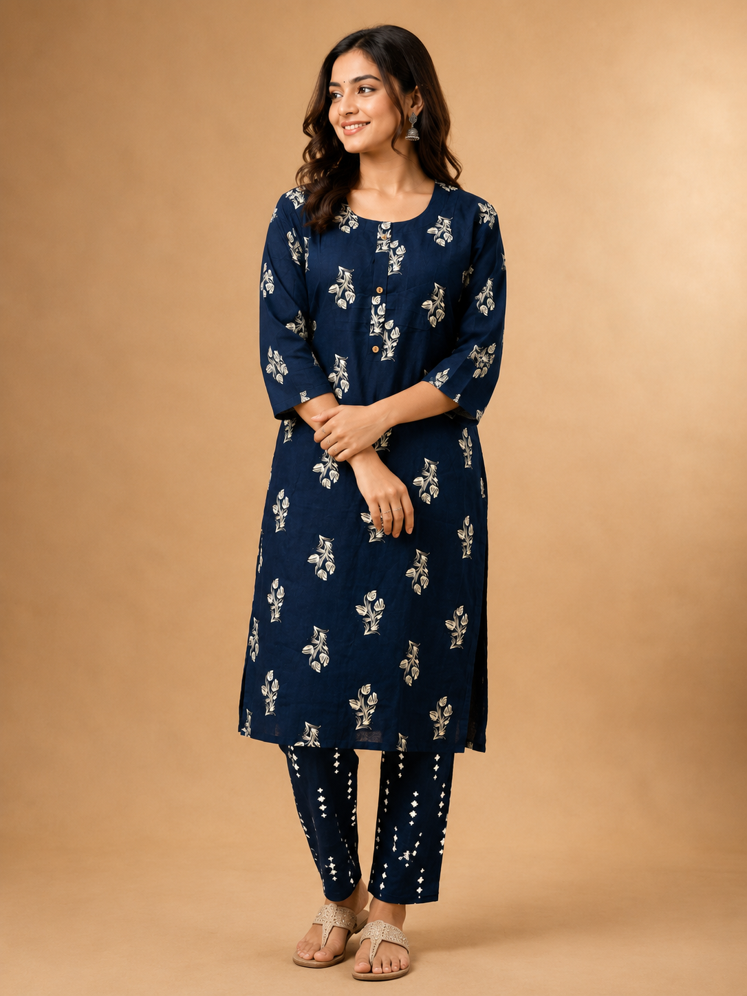 NAVY BLUE FLORAL PRINT CASUAL WEAR