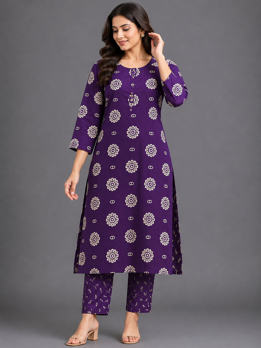 DEEP PURPLE FLORAL PRINT CASUAL WEAR