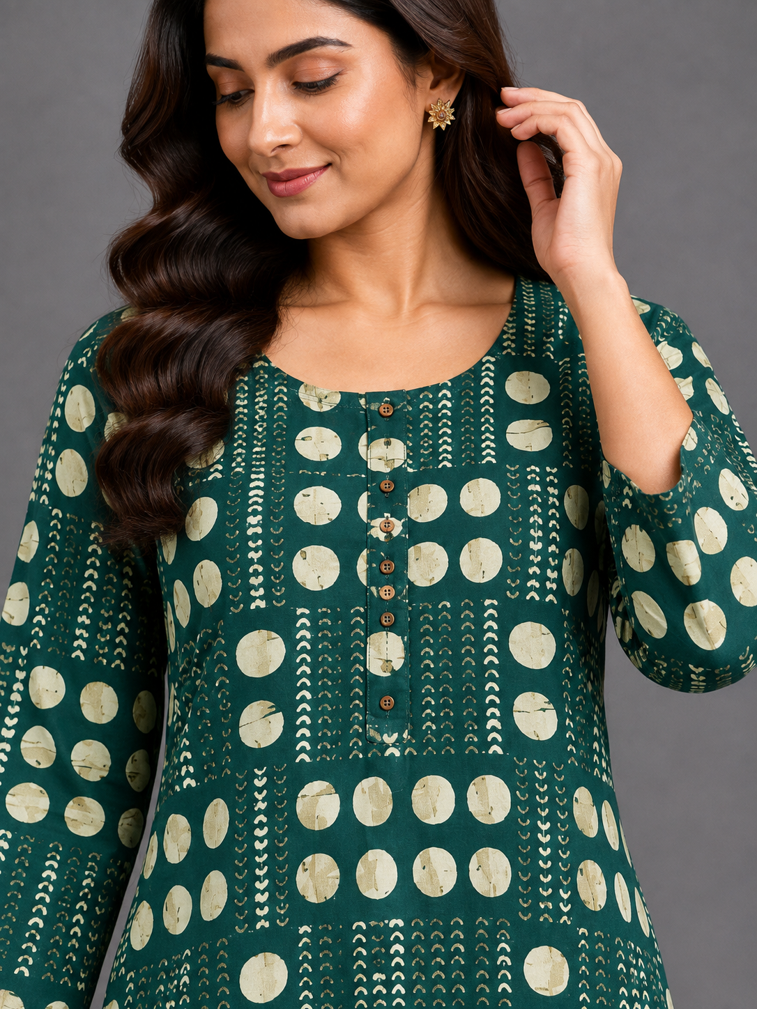 DEEP GREEN DOT PRINT CASUAL WEAR