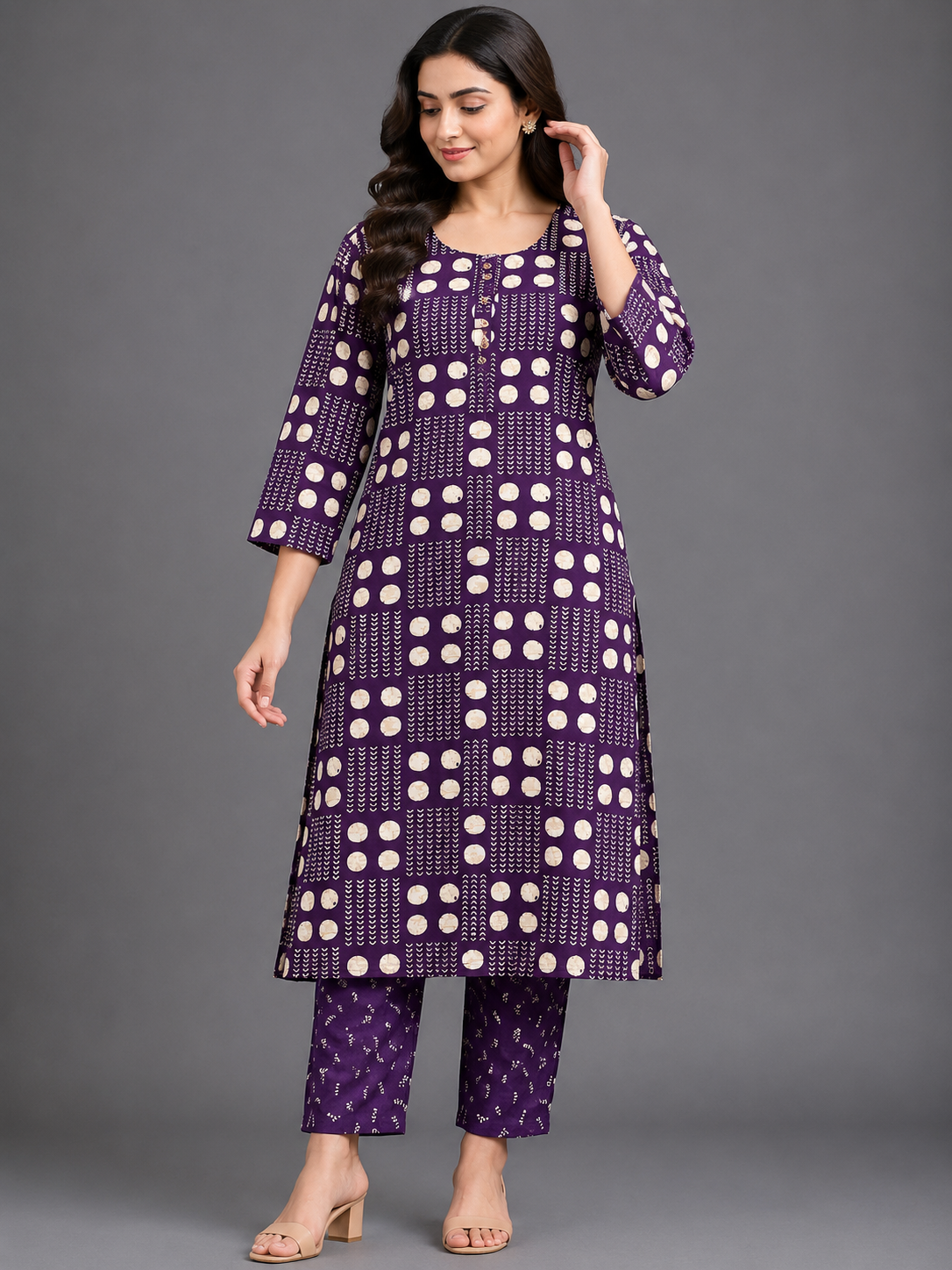 DEEP PURPLE DOT PRINT CASUAL WEAR