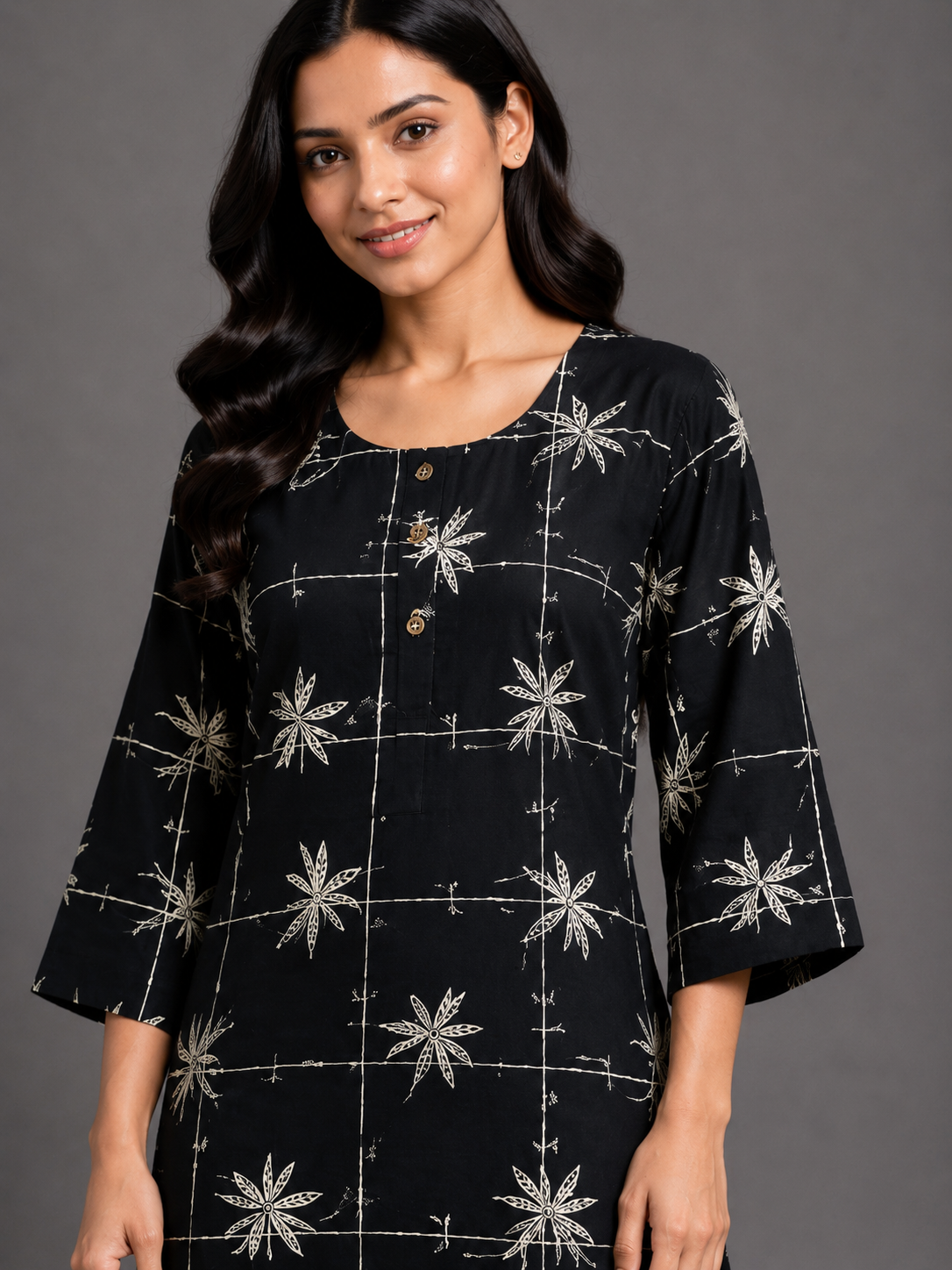 CASUAL WEAR LEAF BLACK KURTHI SET
