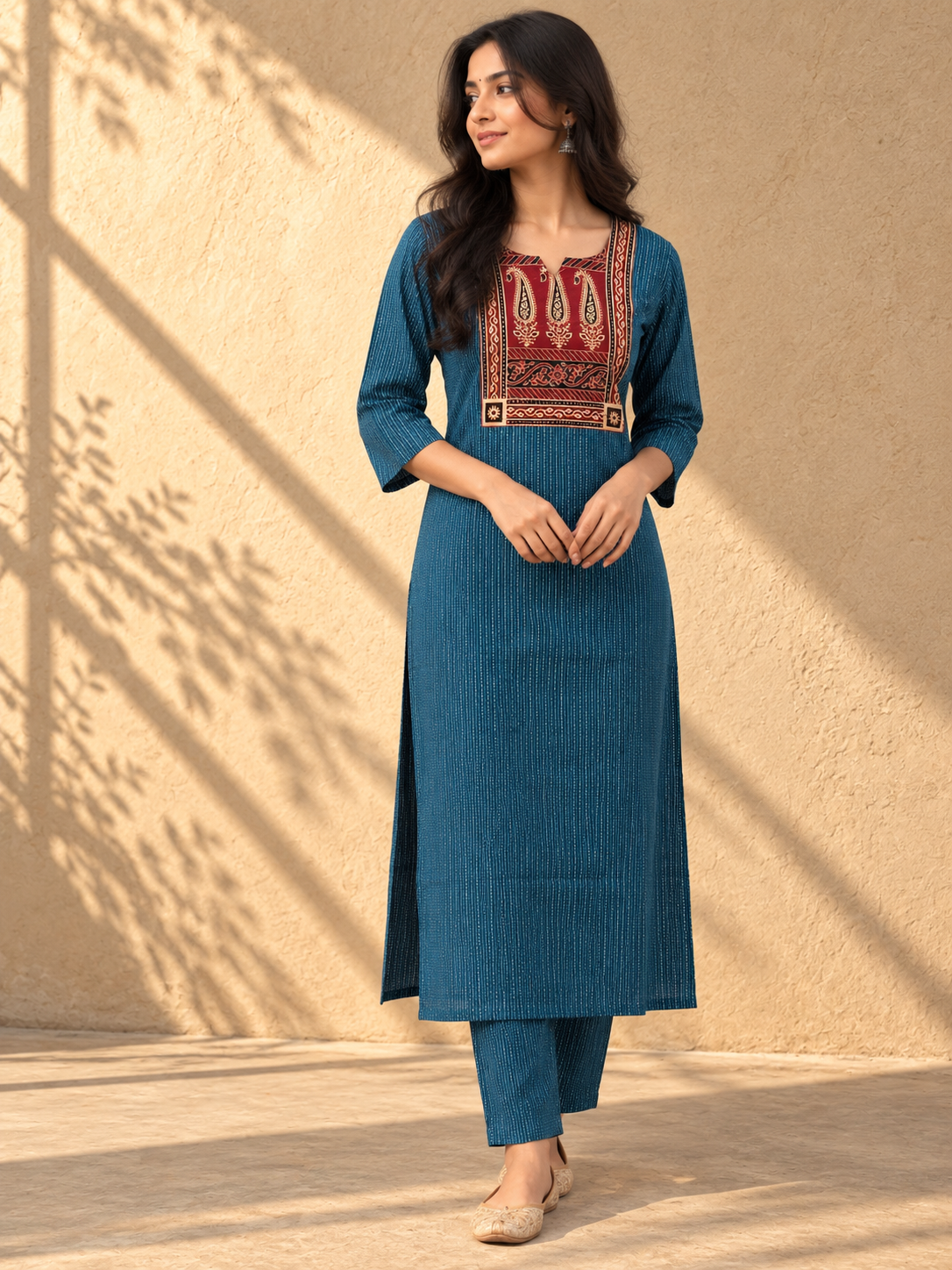 KANTHA KURTHI SET (BLUE REED)