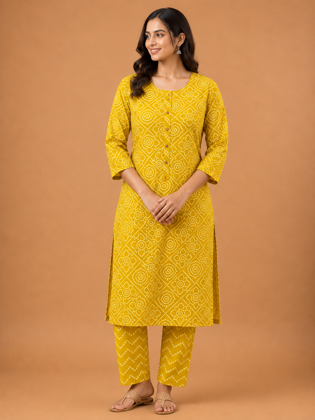 MUSTARD YELLOW GEOMETRIC PRINT CASUAL WEAR