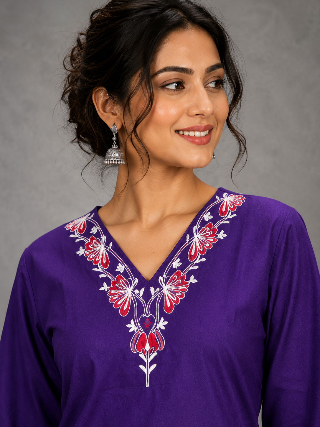 DHABU COTTON KURTHI SET (PURPLE)