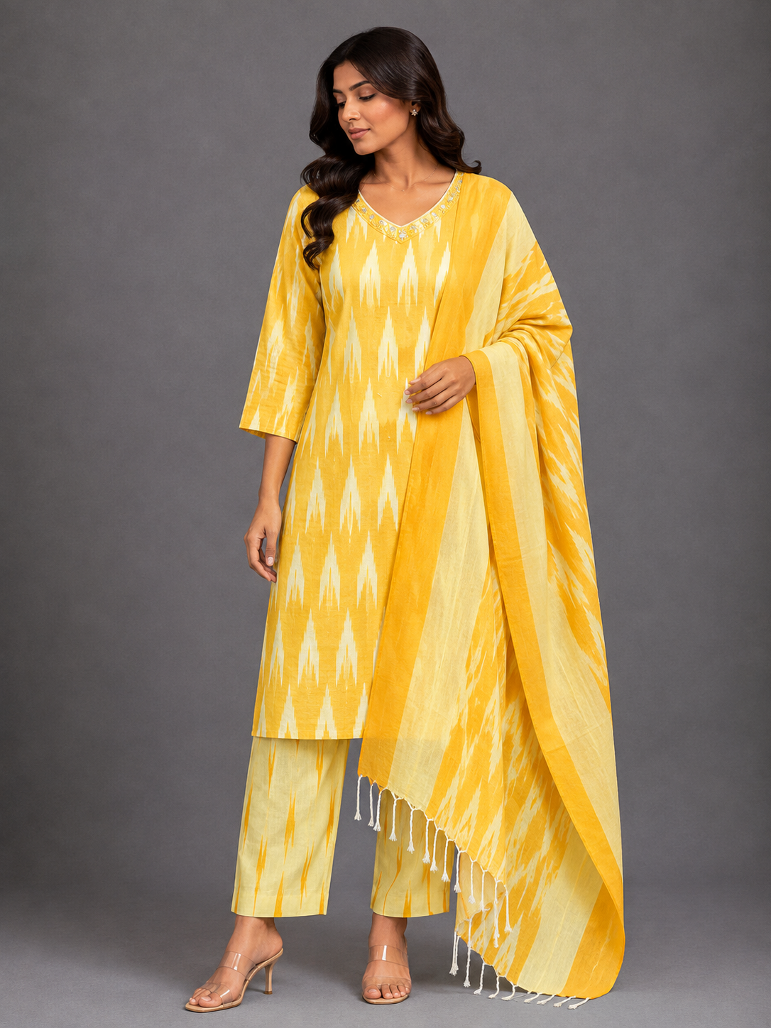 YELLOW IKAT HANDLOOM COTTON SUIT SET