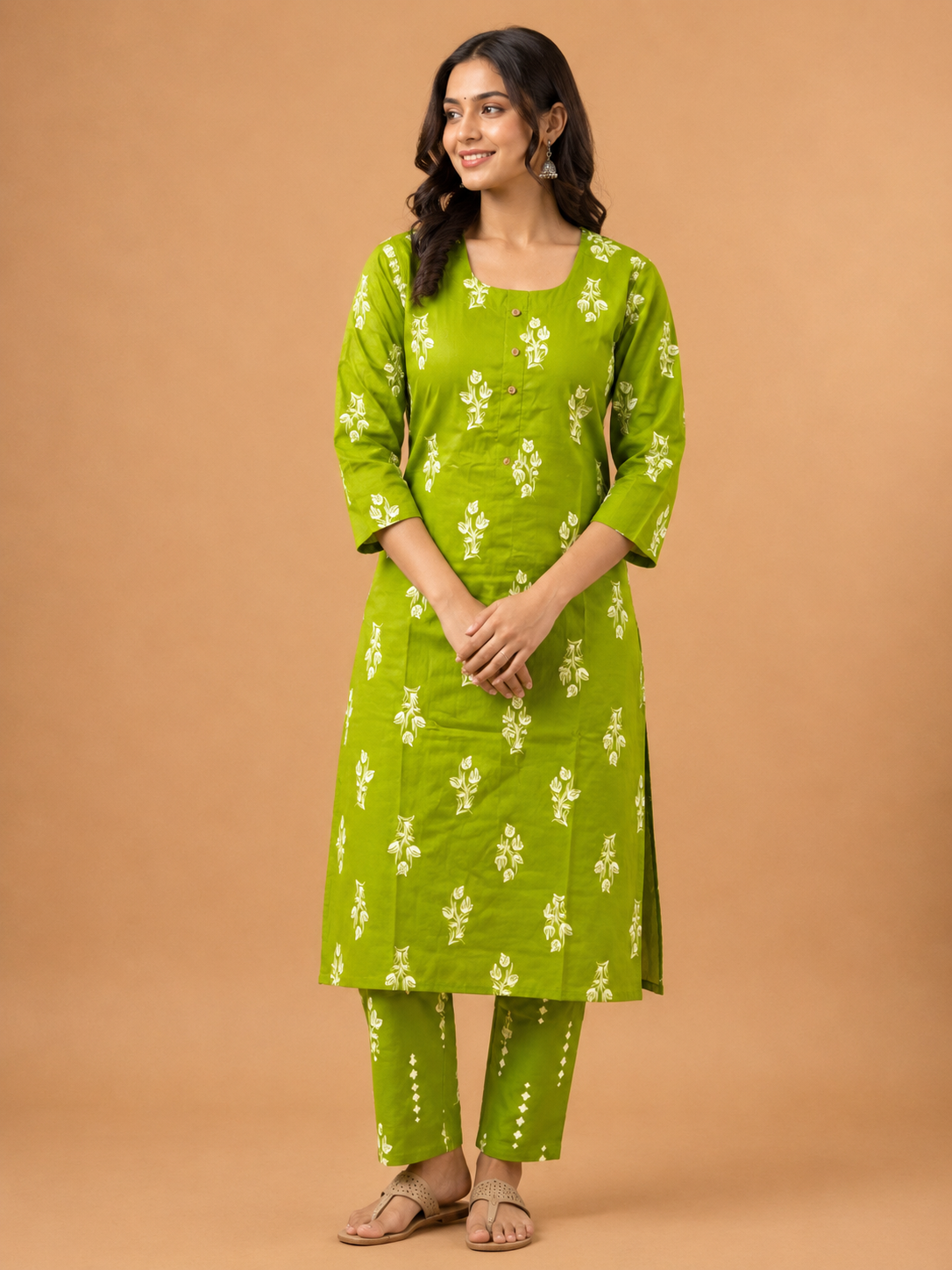GREEN FLORAL PRINT CASUAL WEAR