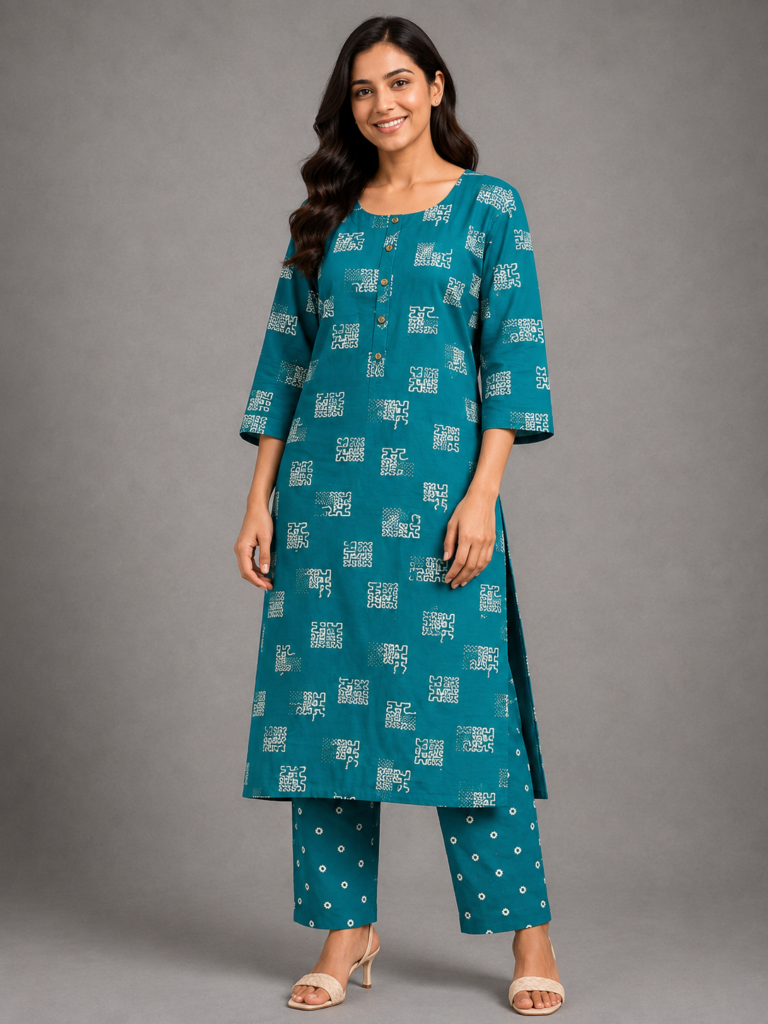 CASUAL WEAR BLUE GEOMENTRIC PRINT