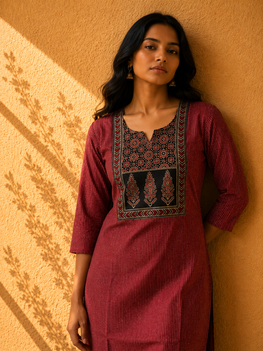 KANTHA KURTHI SET (RED KANTHA)