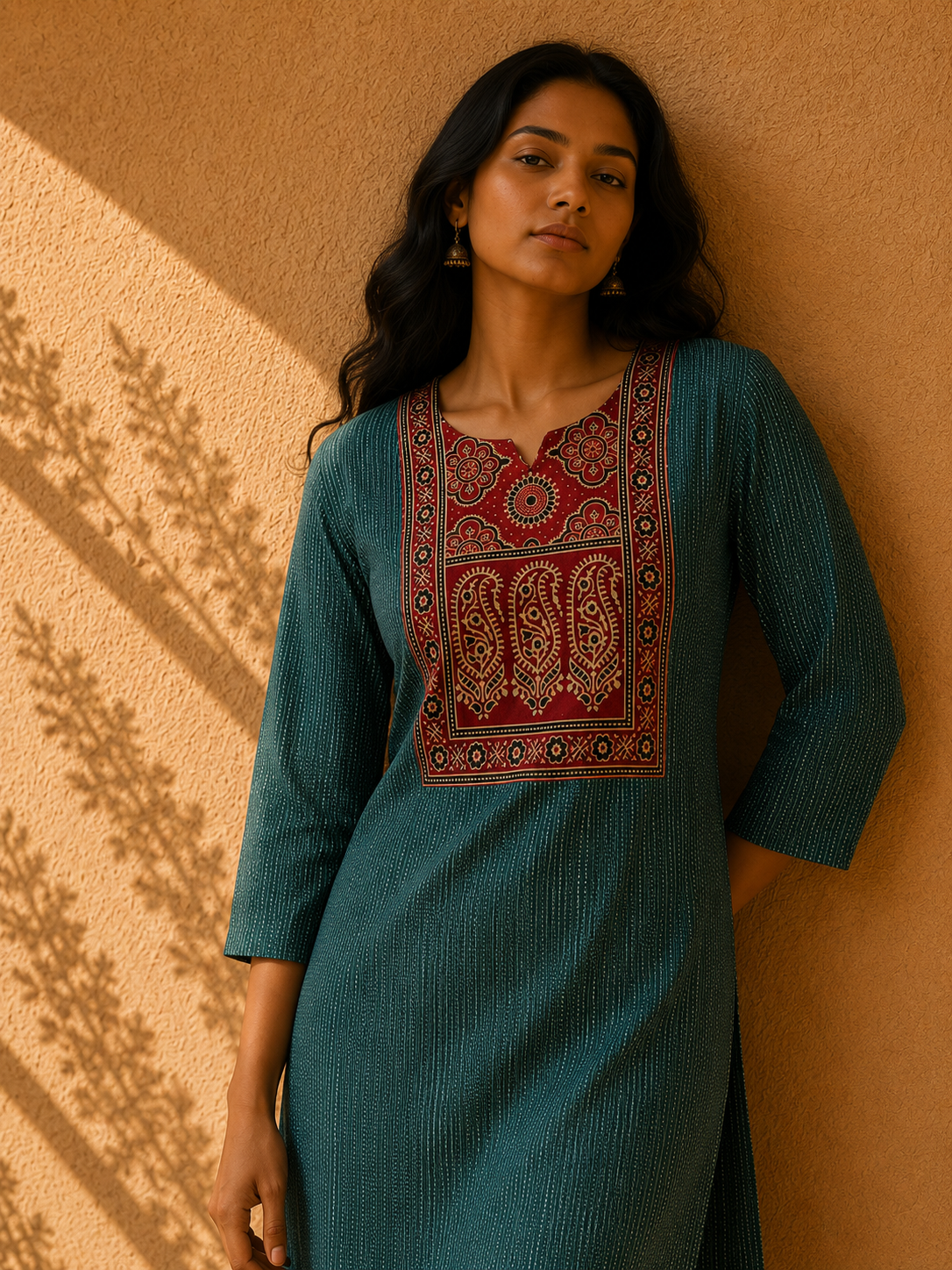 KANTHA KURTHI SET (GREEN MANGO)