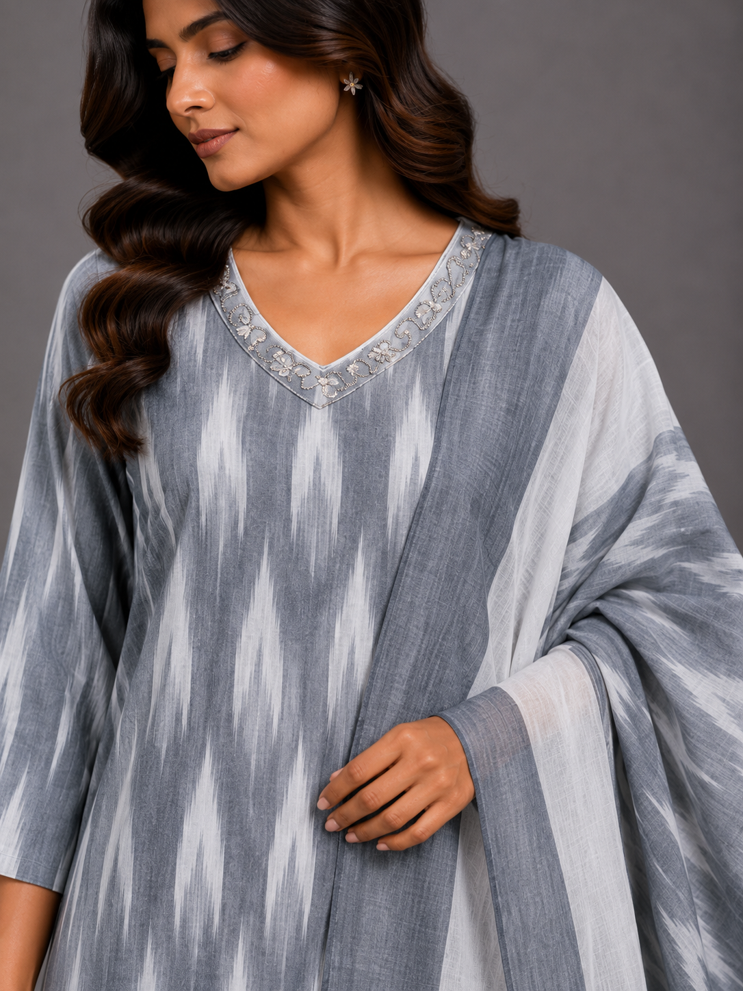 GREY IKAT HANDLOOM COTTON SUIT SET