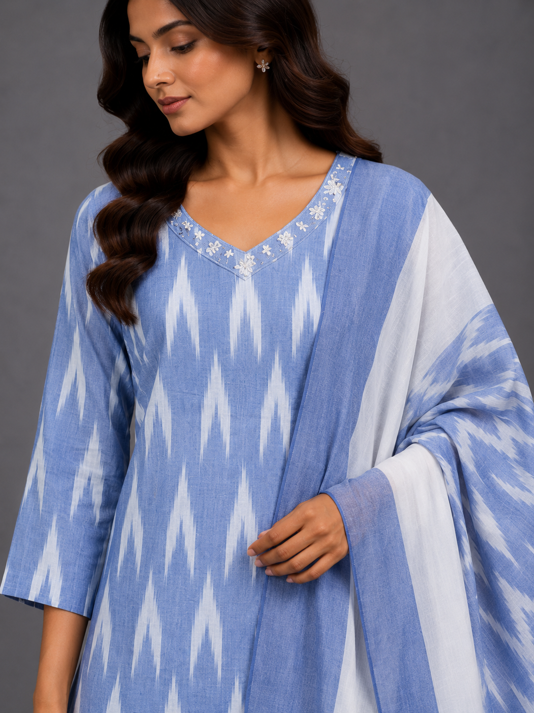DENIM IKAT HANDLOOM COTTON SUIT SET