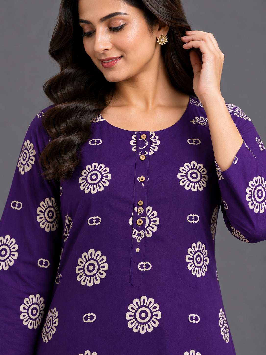 DEEP PURPLE FLORAL PRINT CASUAL WEAR