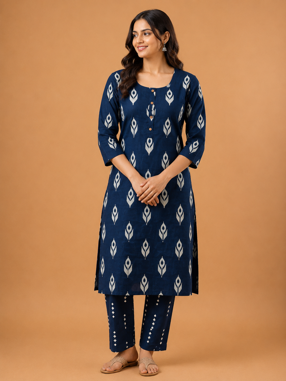 BLUE LEAF PRINT CASUAL WEAR