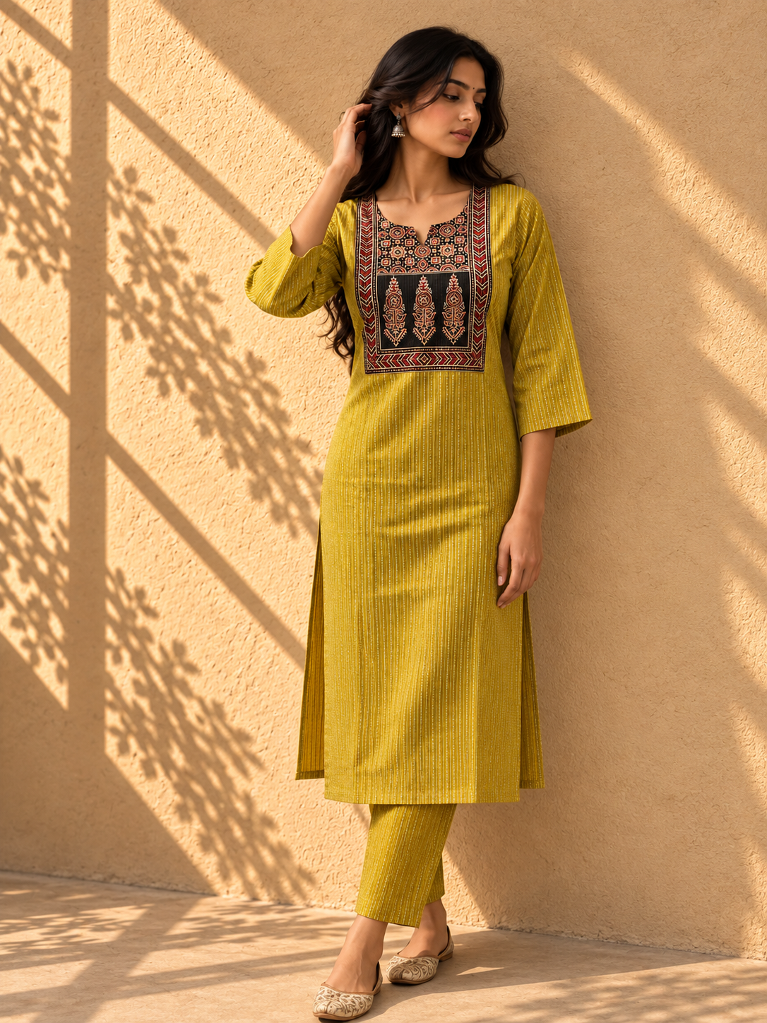KANTHA KURTHI SET (MUSTARD KANTHA)