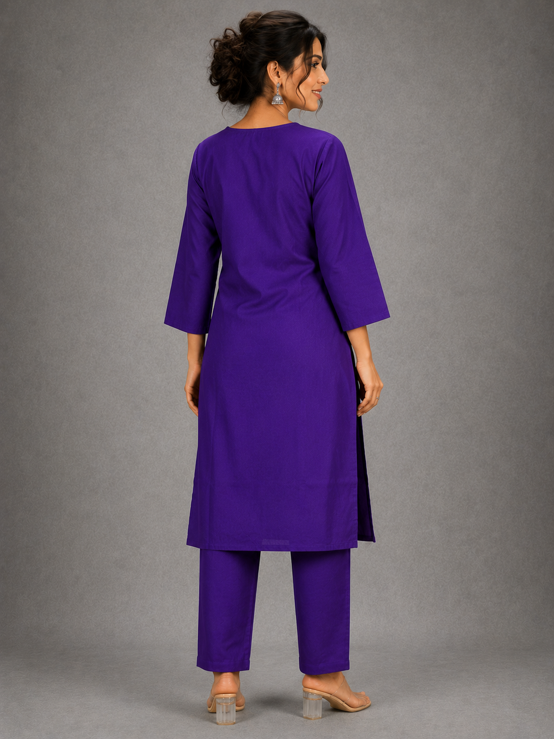 DHABU COTTON KURTHI SET (PURPLE)