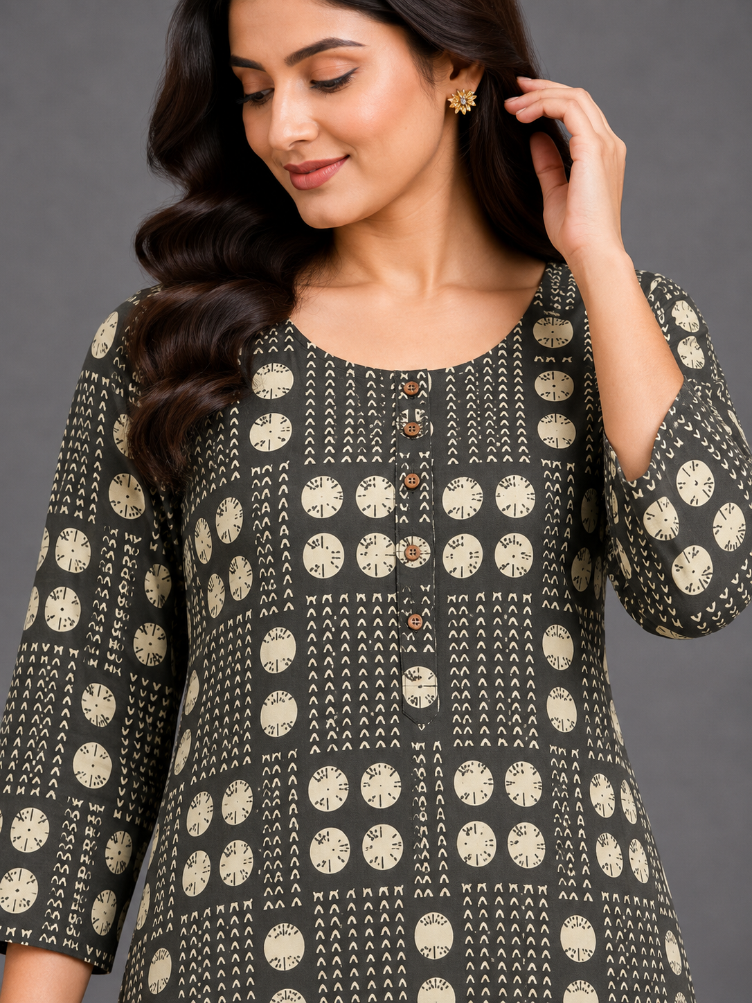 CHARCOAL GREY DOT PRINT CASUAL WEAR