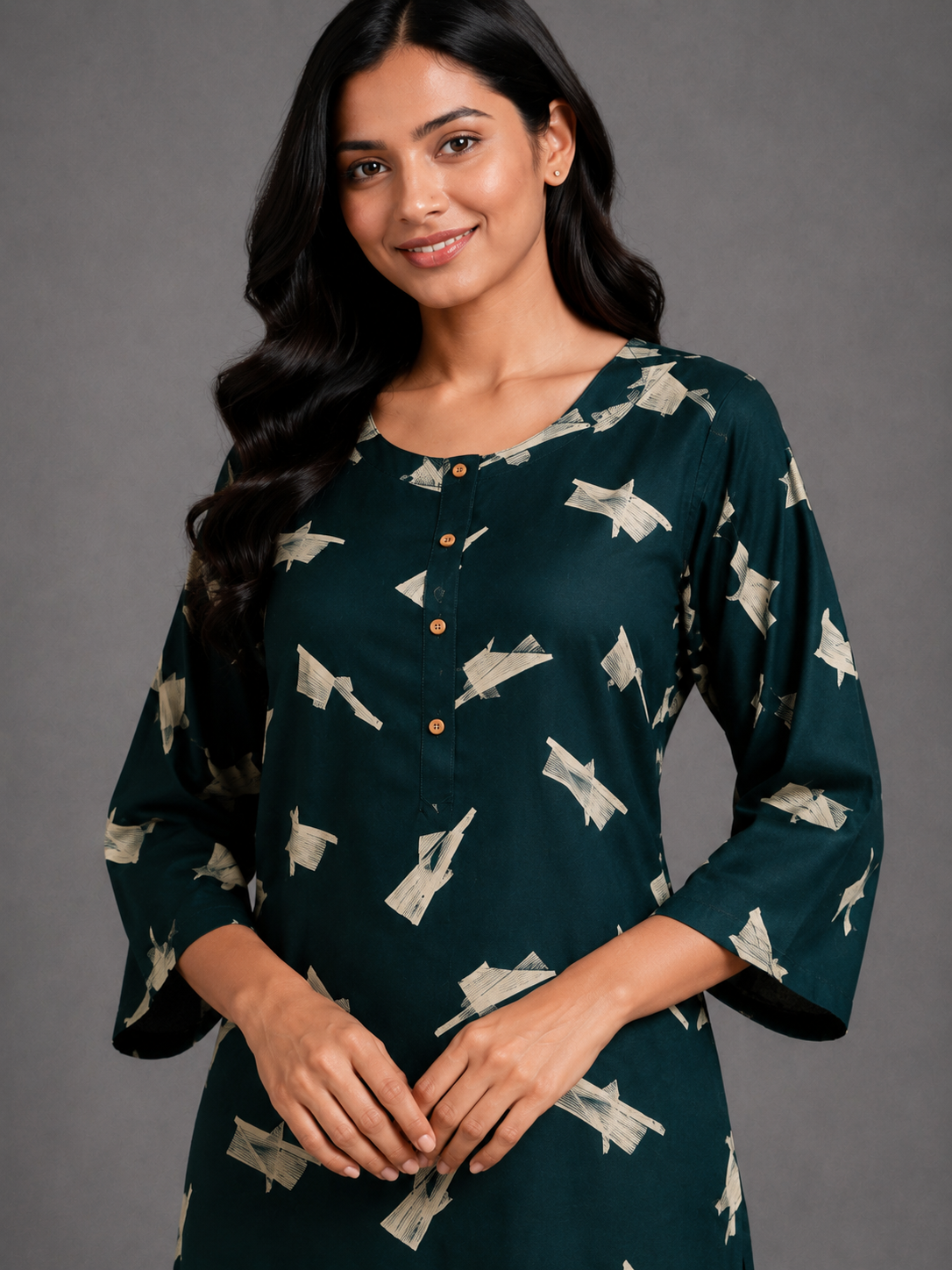 CASUAL WEAR BLOCK GREEN KURTHI SET