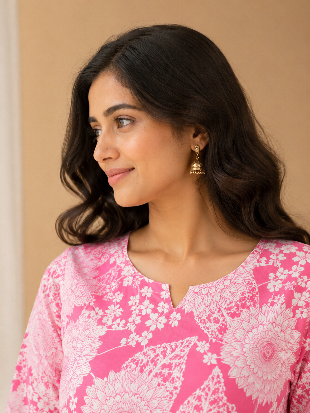 ROSE PINK COTTON FLORAL PRINT CASUAL WEAR
