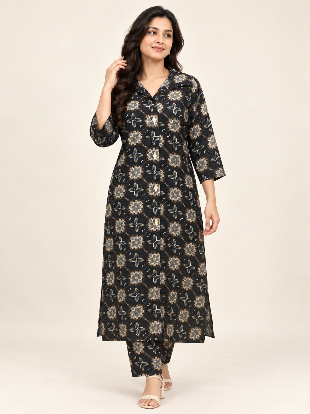 MIDNIGHT MOSAIC PRINTED LONG KURTI