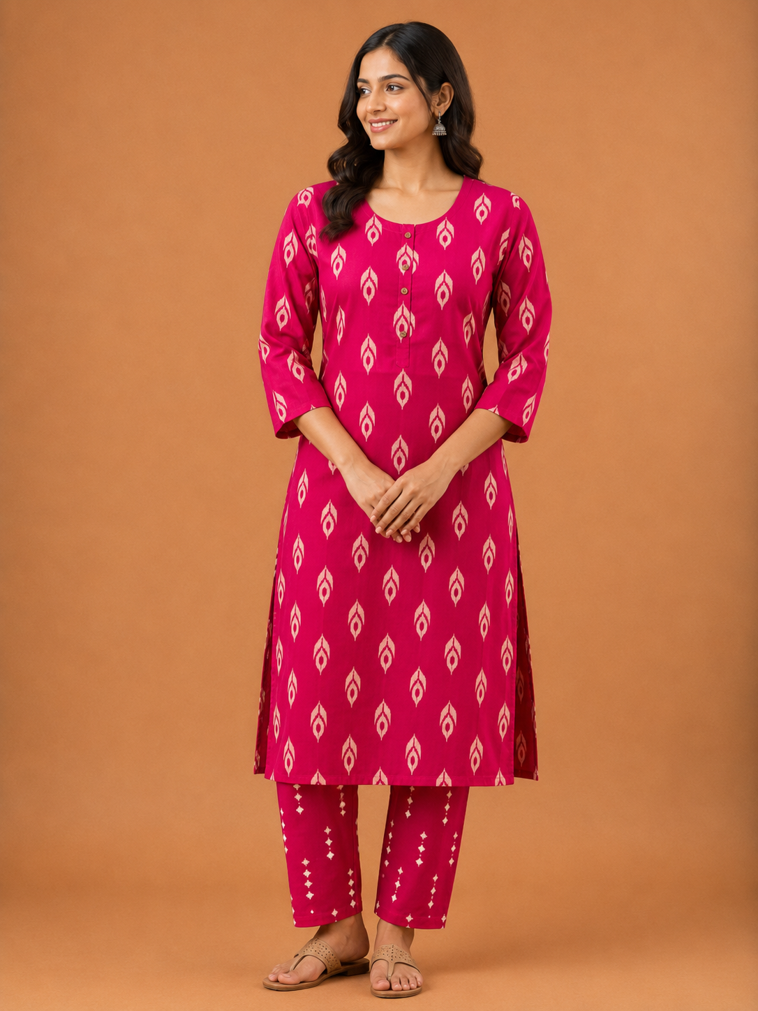 PINK LEAF PRINT CASUAL WEAR