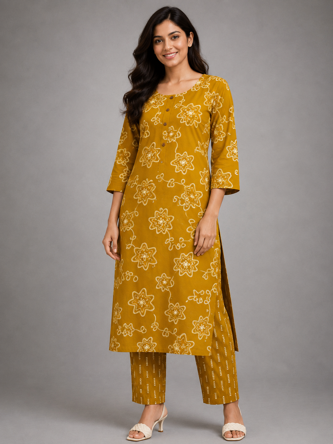 CASUAL WEAR ART MUSTARD KURTHI SET