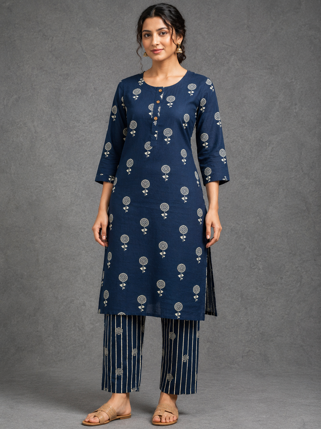 NAVY BLUE ETHNIC FLORAL EVERYDAY WEAR