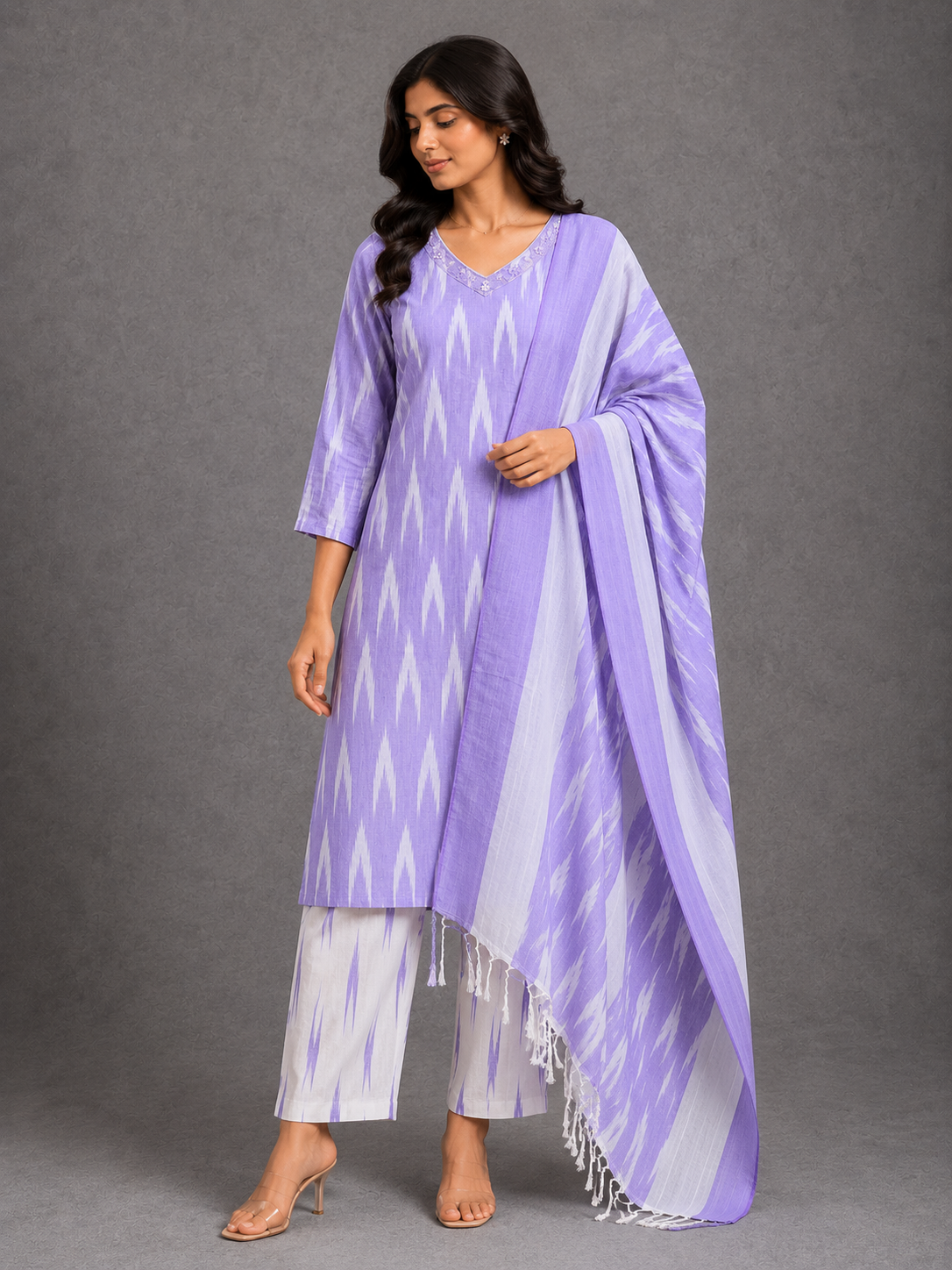 LAVENDER IKAT HANDLOOM COTTON SUIT SET
