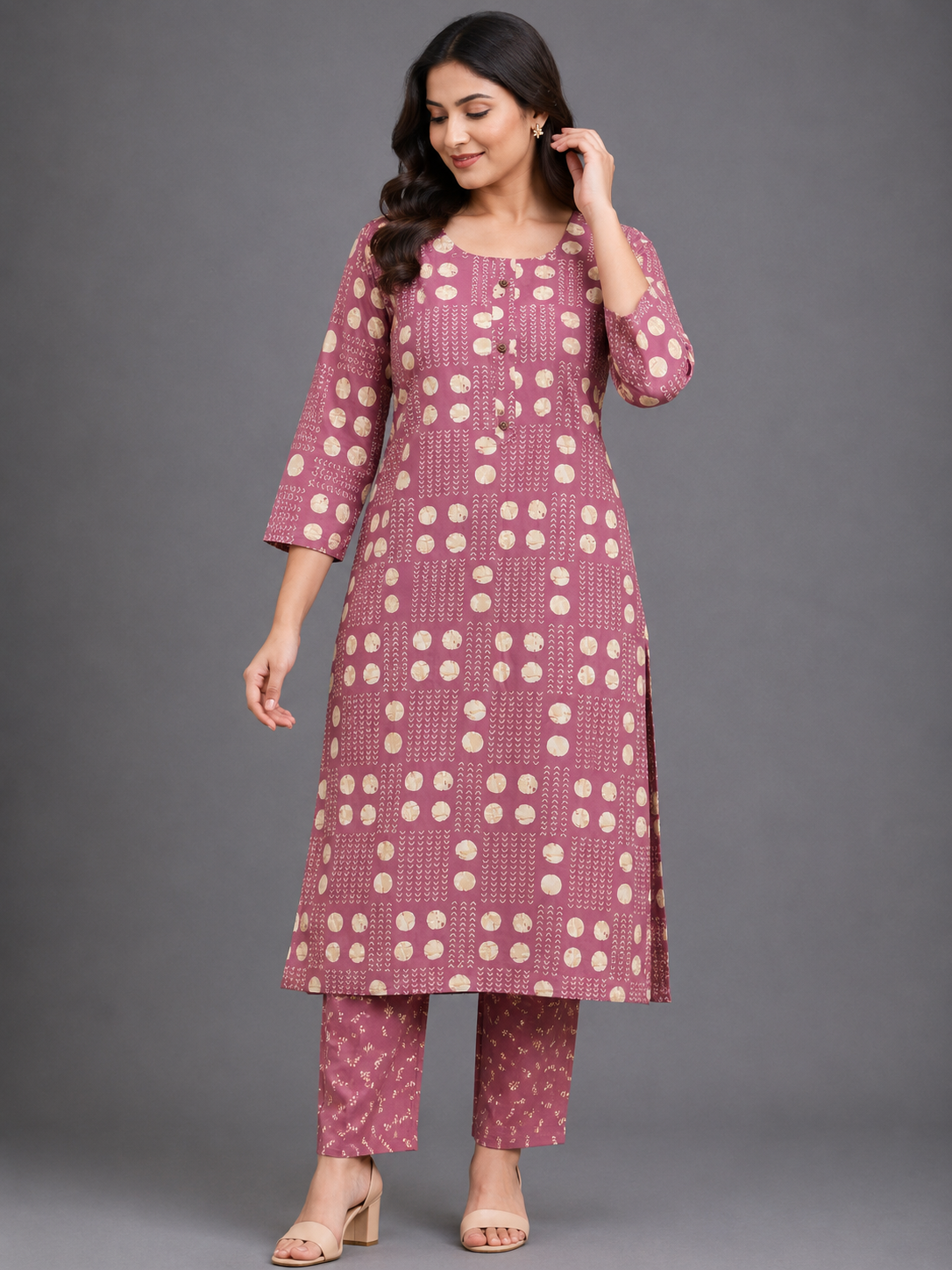 DUSTY MAUVE DOT PRINT CASUAL WEAR