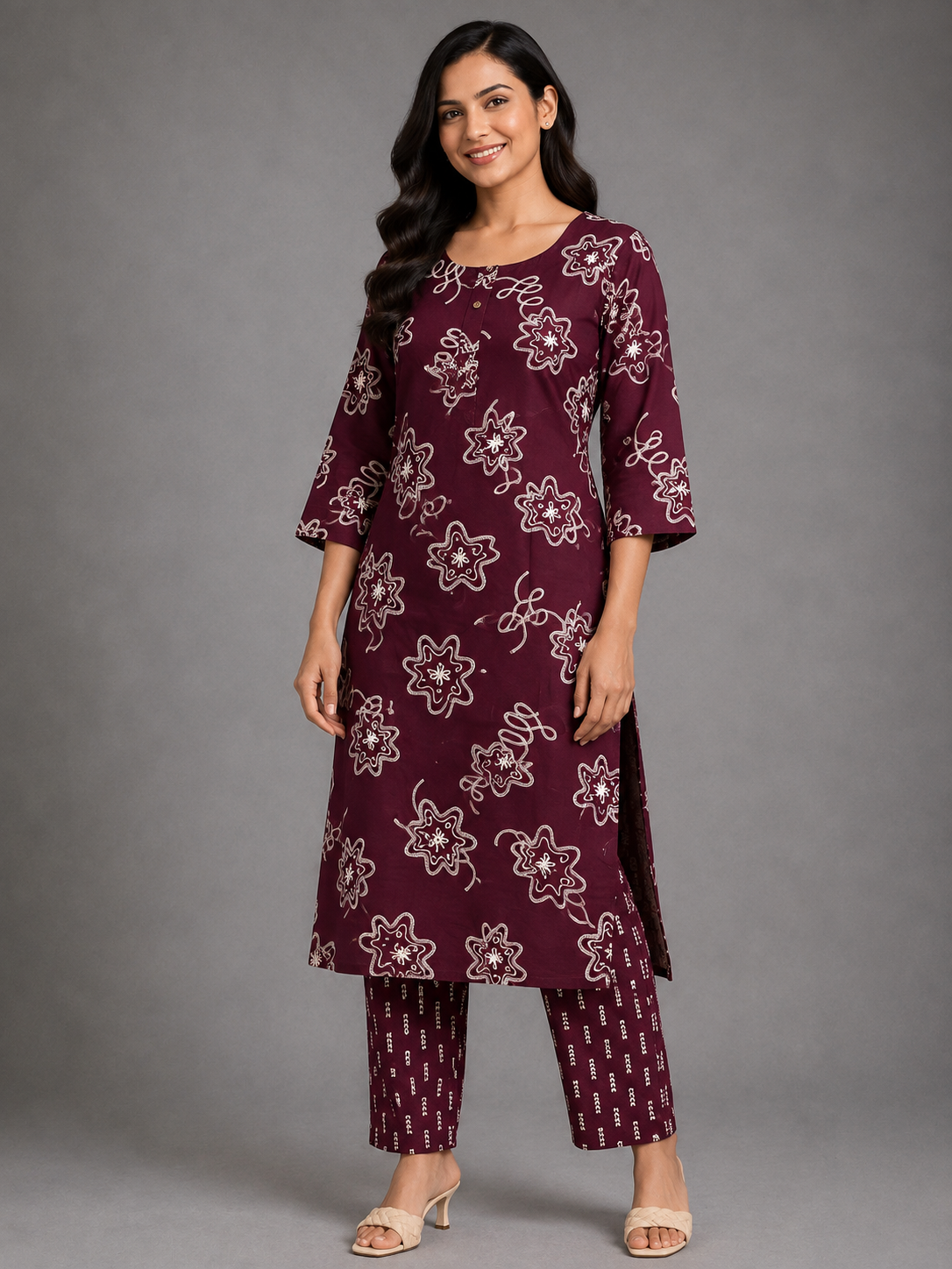 CASUAL WEAR ART PURPLE KURTHI SET