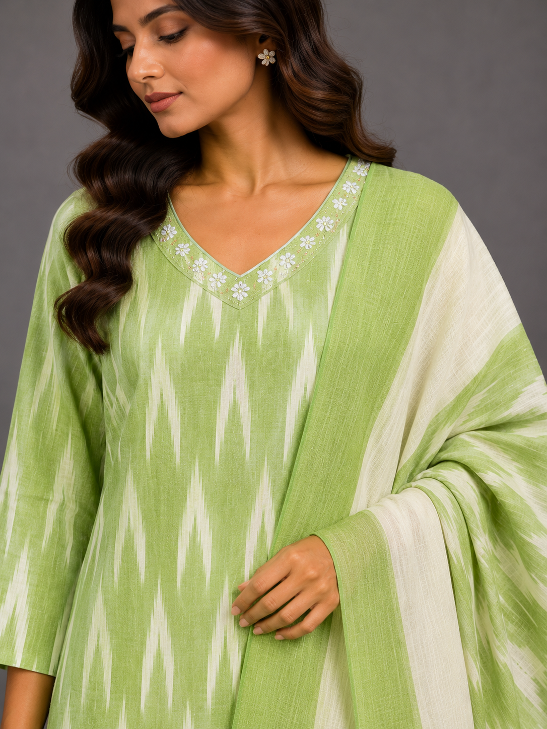 GREEN IKAT HANDLOOM COTTON SUIT SET