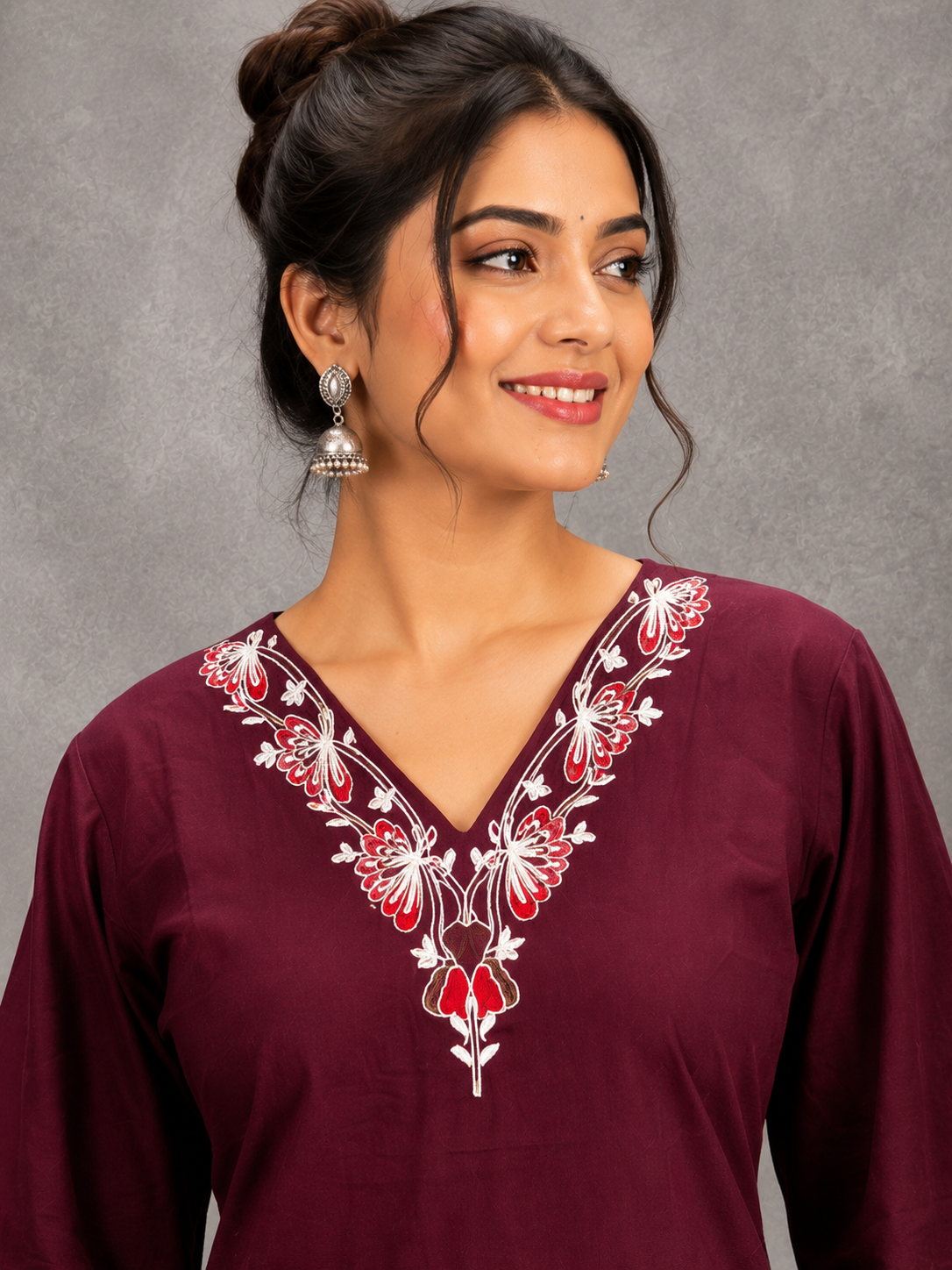 DHABU COTTON KURTHI SET (DEEP WINE)