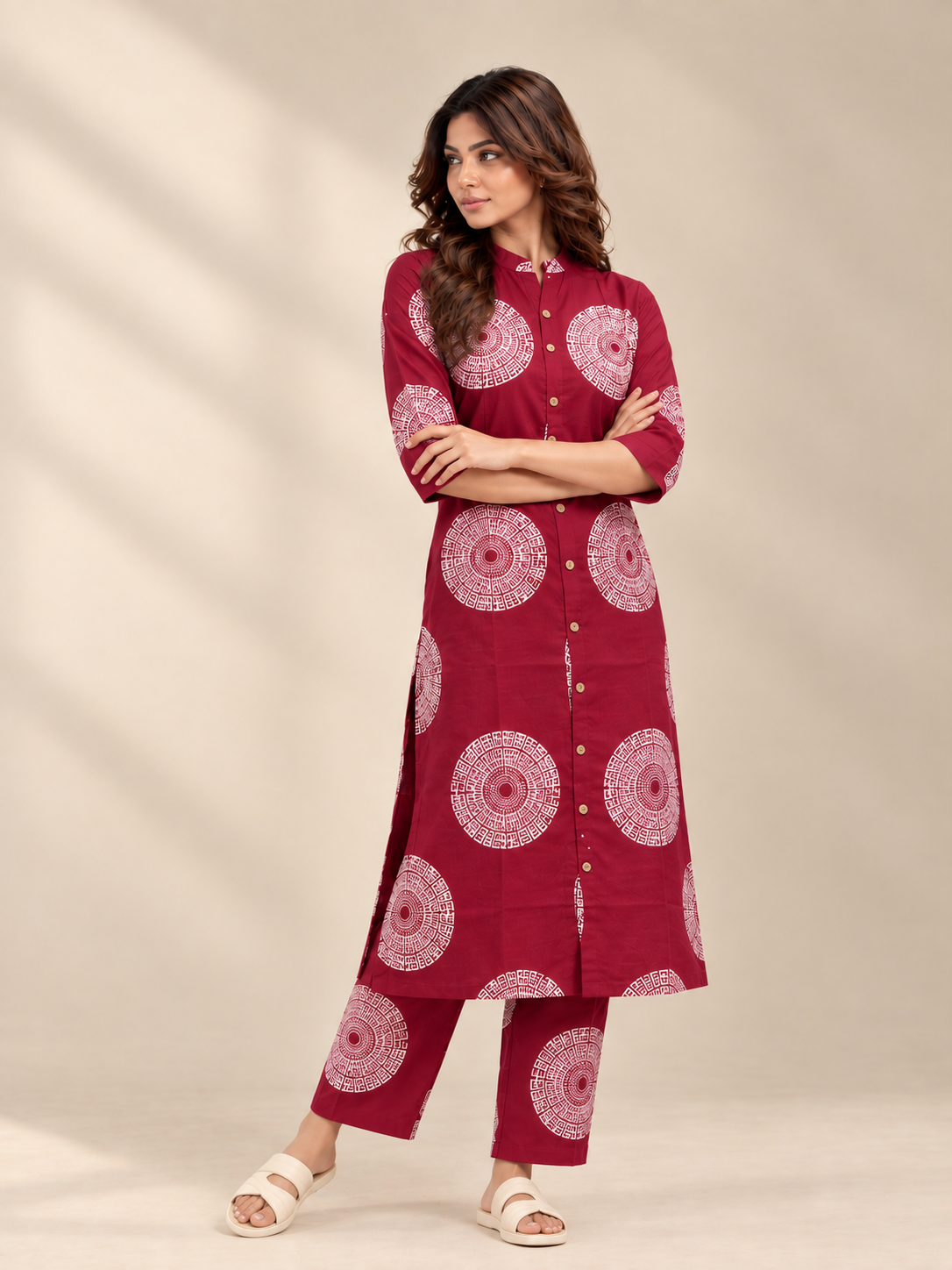 AMARANTH PRINTED COTTON BLEND KURTI SET