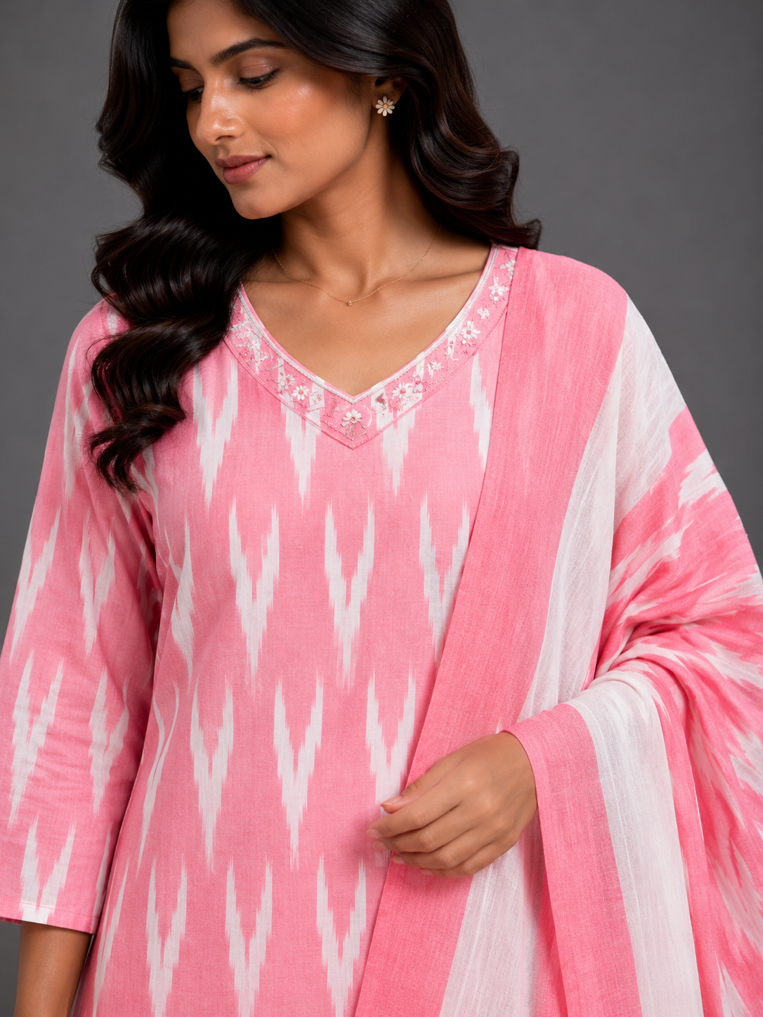 PINK IKAT HANDLOOM COTTON SUIT SET
