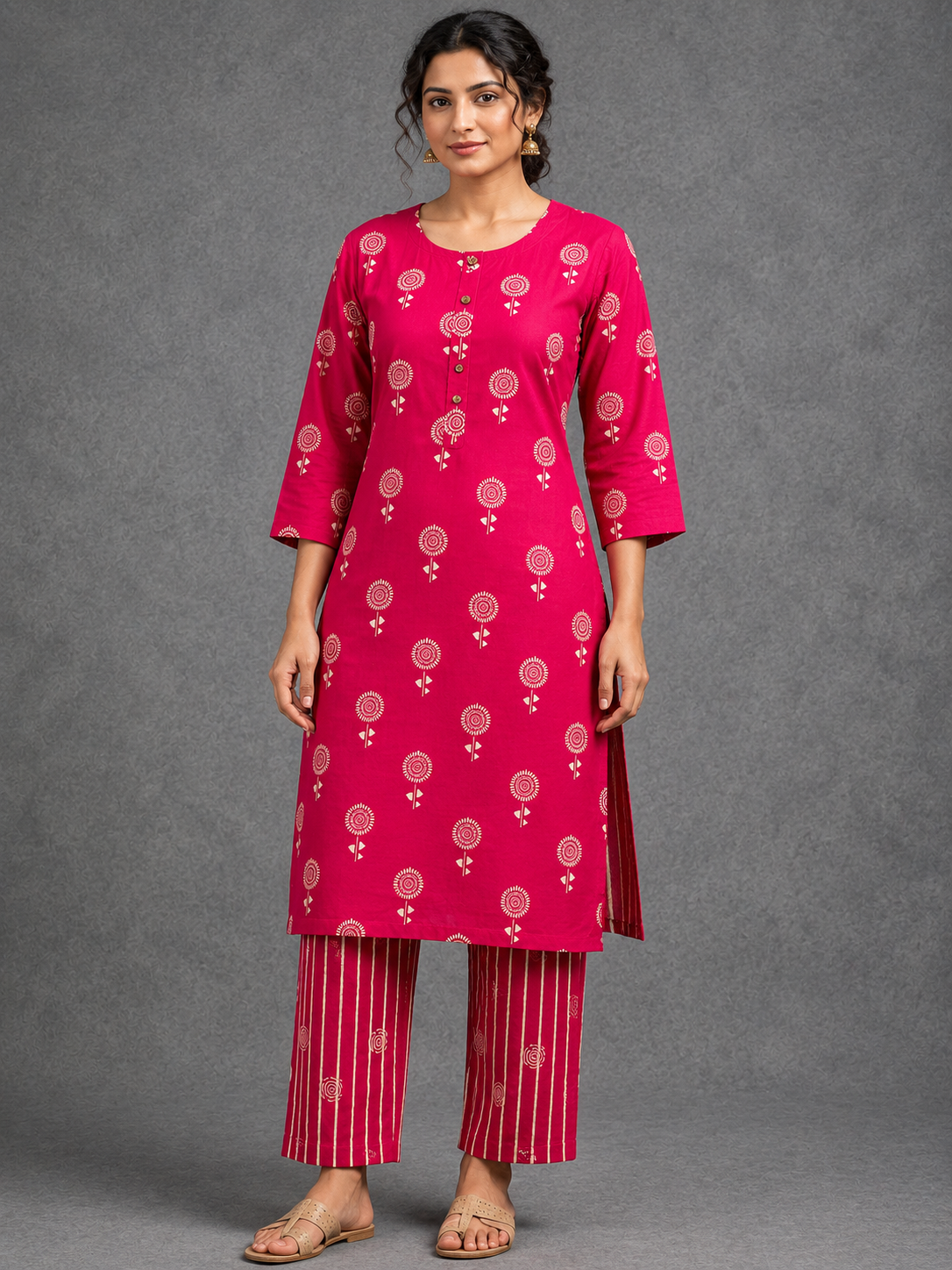 HOT PINK ETHNIC FLORAL EVERYDAY WEAR