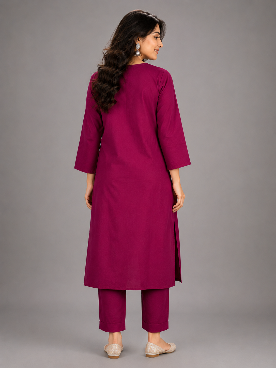 DHABU COTTON KURTHI SET (MAGENTA)