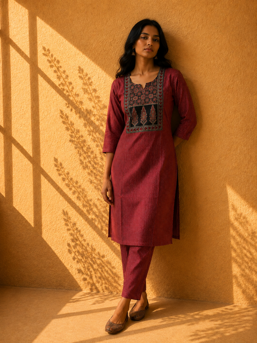 KANTHA KURTHI SET (RED KANTHA)