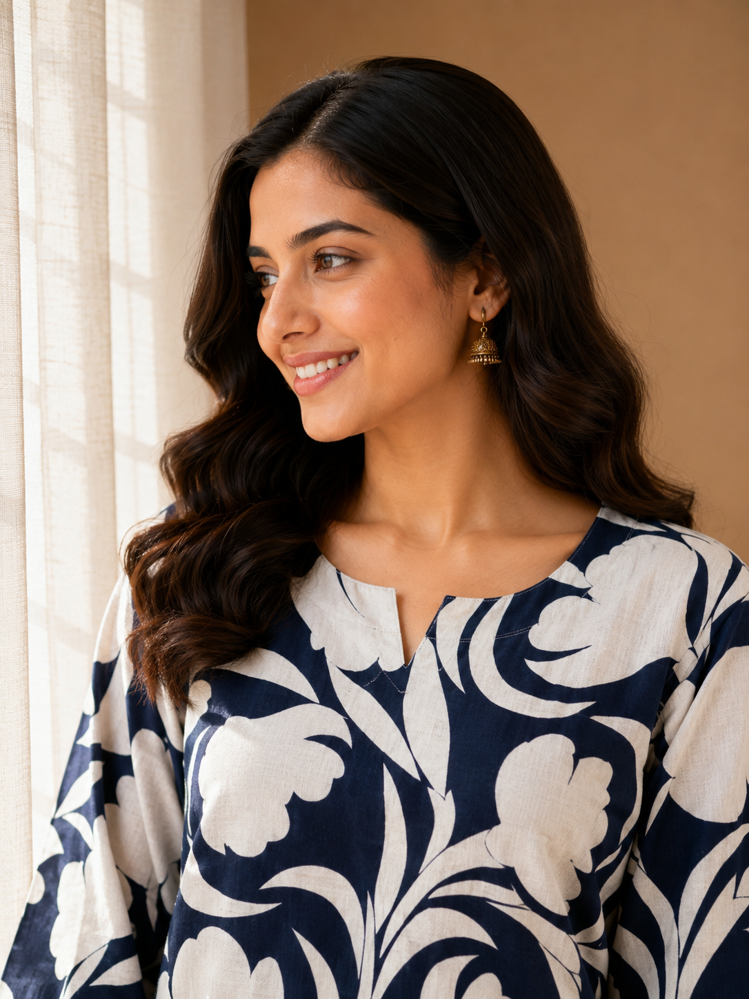 MIDNIGHT BLUE COTTON FLORAL PRINT CASUAL WEAR