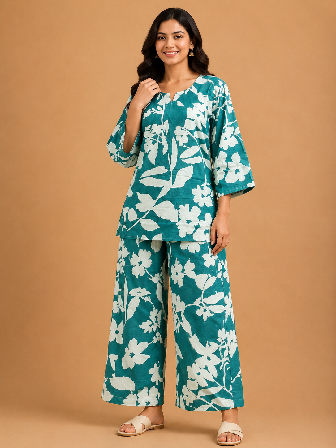 JADE GREEN COTTON FLORAL PRINT CASUAL WEAR