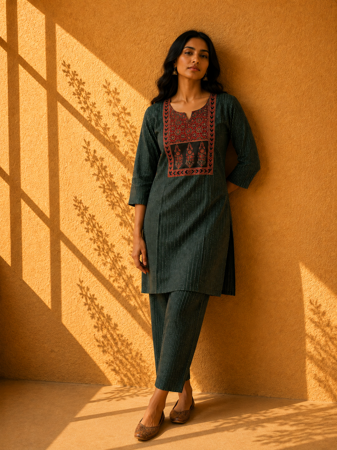 KANTHA KURTHI SET (GREEN KANTHA)