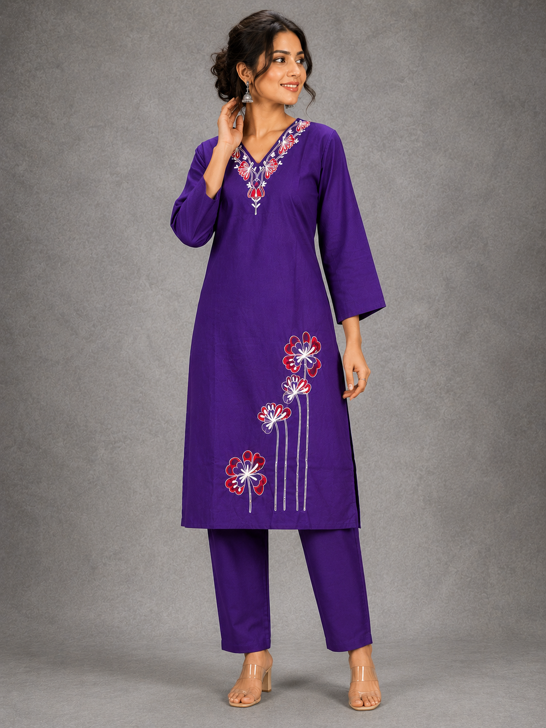 DHABU COTTON KURTHI SET (PURPLE)