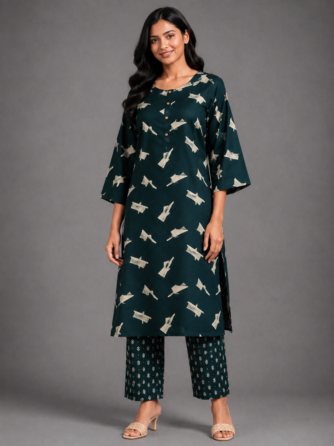 CASUAL WEAR BLOCK GREEN KURTHI SET