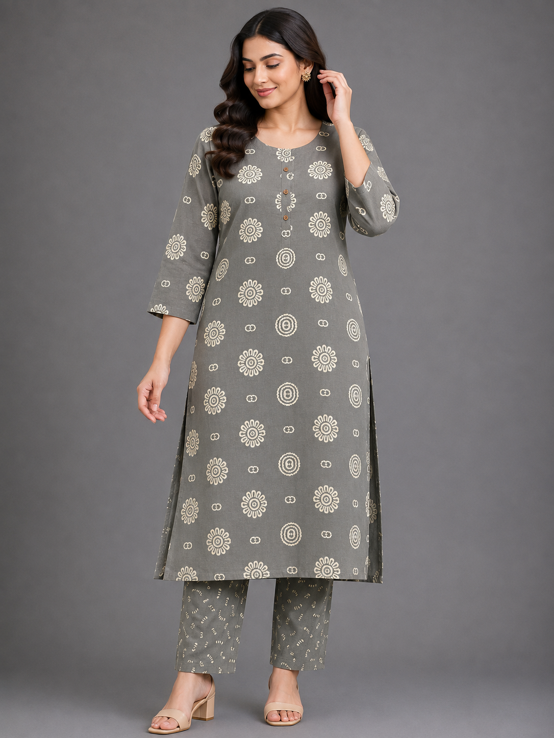 GREY FLORAL PRINT CASUAL WEAR