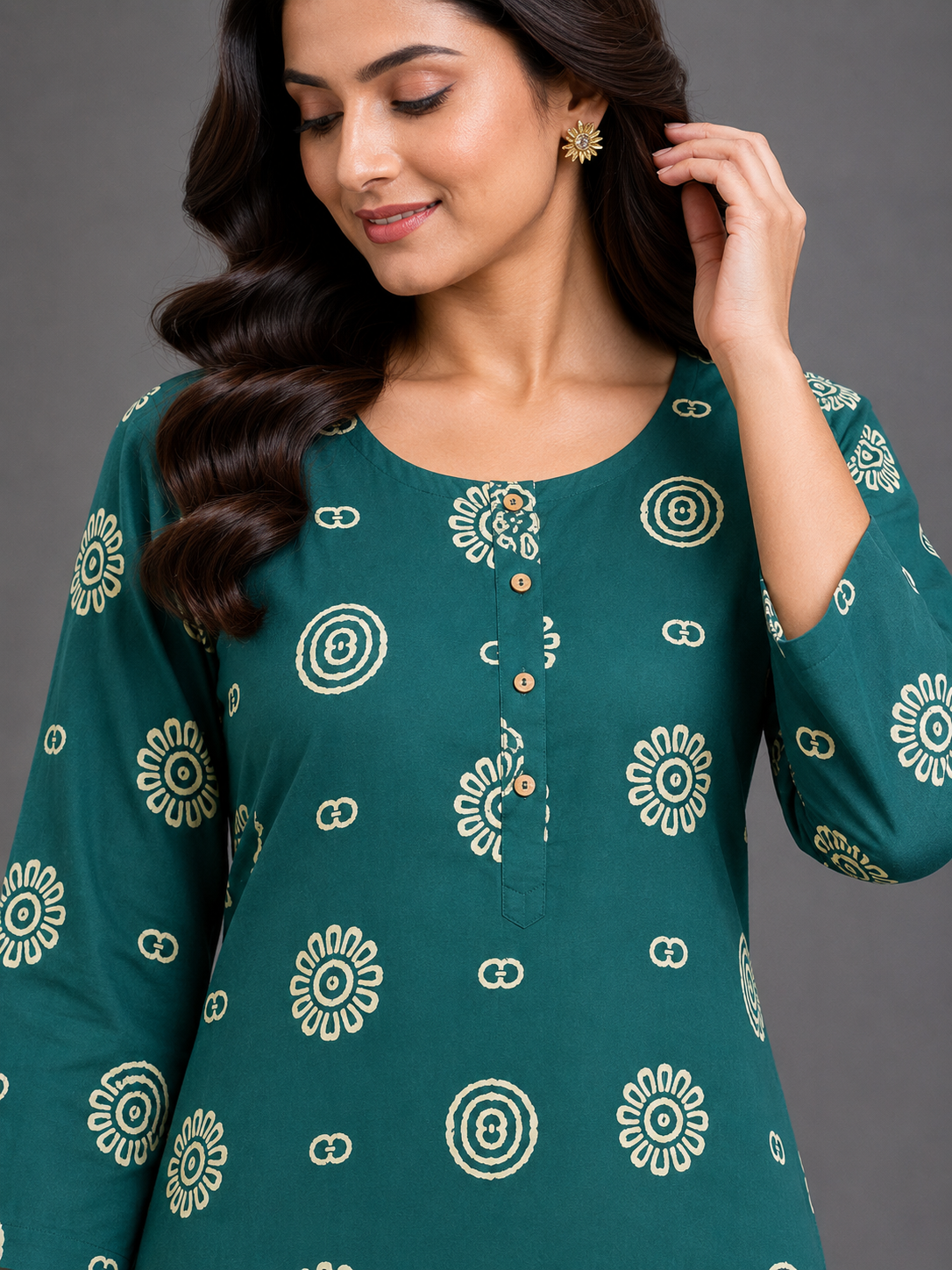 DEEP TEAL FLORAL PRINT CASUAL WEAR