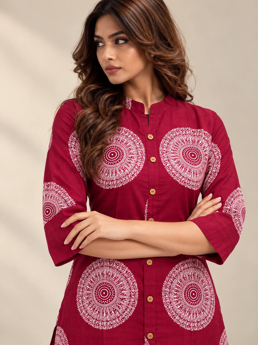 AMARANTH PRINTED COTTON BLEND KURTI SET