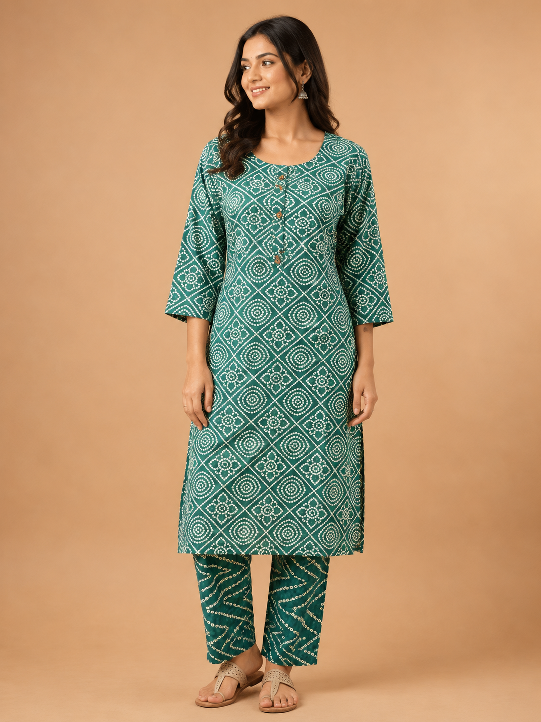 GREEN GEOMETRIC PRINT CASUAL WEAR